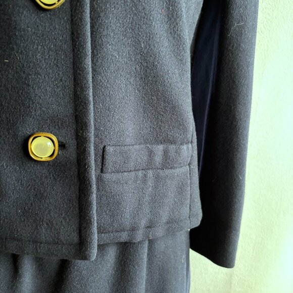 Navy Blue Wool Boxy Jacket Slim Skirt Woman's Suit - Picture 8 of 13